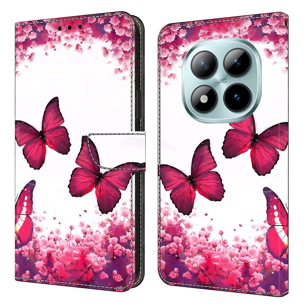 Wallet Case For Xiaomi Poco M8 5G / Redmi Note 15 5G (Global) / 15 4G (Global) Foldable Stand Pattern Printing PU Leather Flip Phone Cover - Red Butterfly