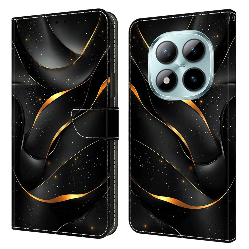 Wallet Case For Xiaomi Poco M8 5G / Redmi Note 15 5G (Global) / 15 4G (Global) Foldable Stand Pattern Printing PU Leather Flip Phone Cover - Golden Ribbon