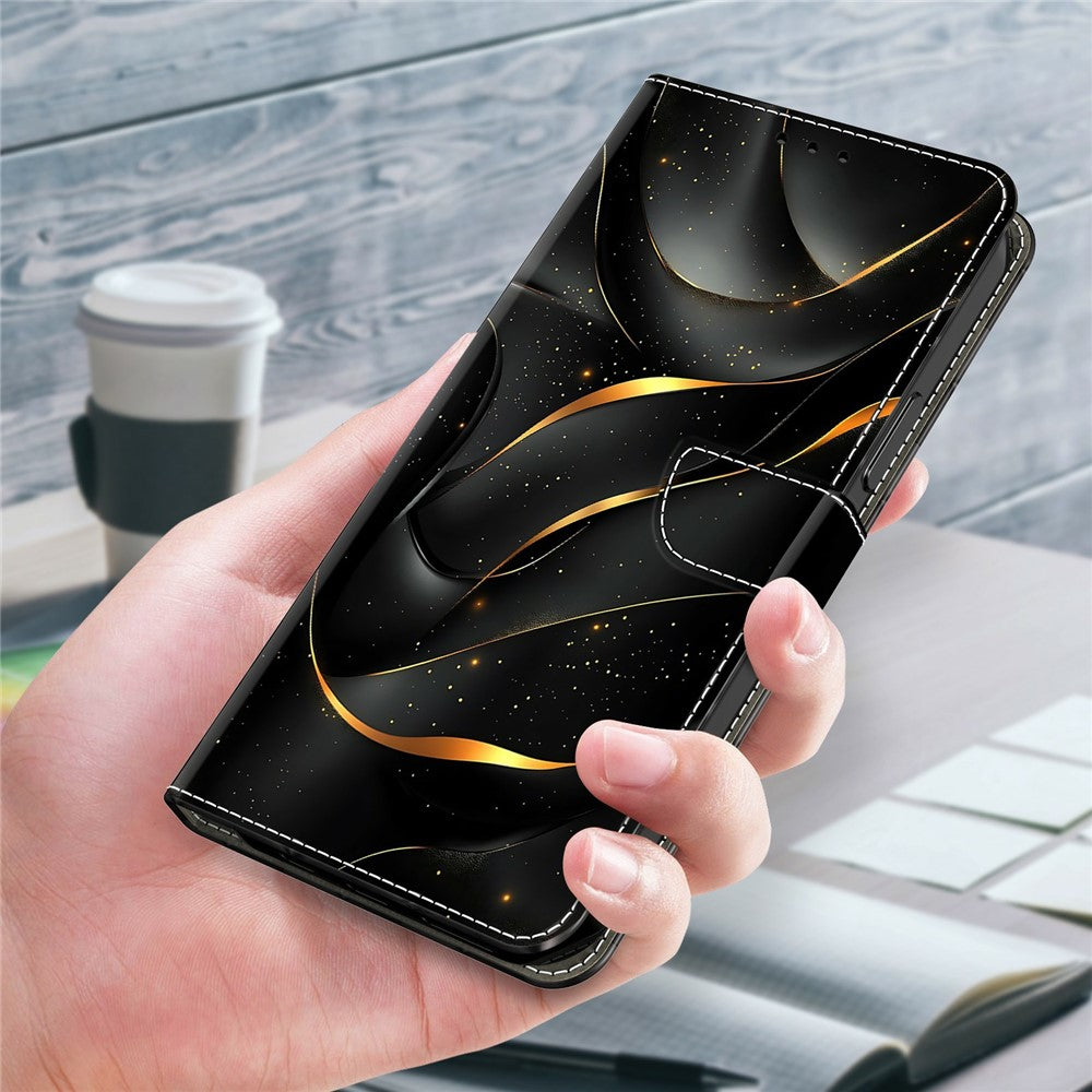 Wallet Case For Xiaomi Poco M8 5G / Redmi Note 15 5G (Global) / 15 4G (Global) Foldable Stand Pattern Printing PU Leather Flip Phone Cover - Golden Ribbon
