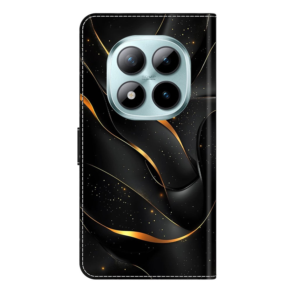 Wallet Case For Xiaomi Poco M8 5G / Redmi Note 15 5G (Global) / 15 4G (Global) Foldable Stand Pattern Printing PU Leather Flip Phone Cover - Golden Ribbon