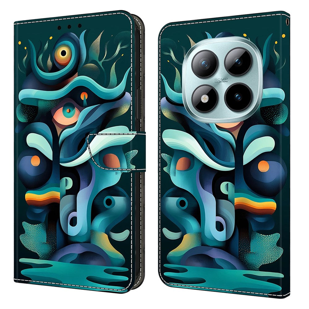 Wallet Case For Xiaomi Poco M8 5G / Redmi Note 15 5G (Global) / 15 4G (Global) Foldable Stand Pattern Printing PU Leather Flip Phone Cover - Graffiti Green Shadow