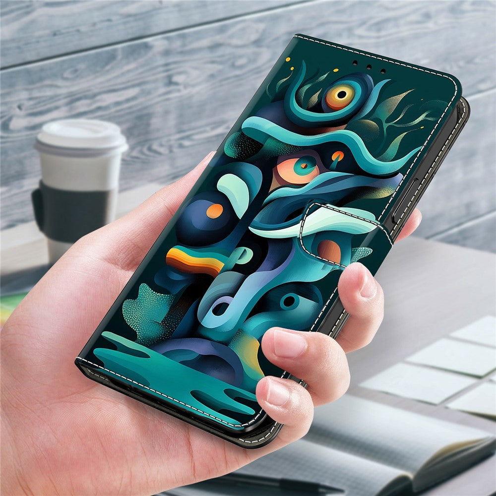 Wallet Case For Xiaomi Poco M8 5G / Redmi Note 15 5G (Global) / 15 4G (Global) Foldable Stand Pattern Printing PU Leather Flip Phone Cover - Graffiti Green Shadow