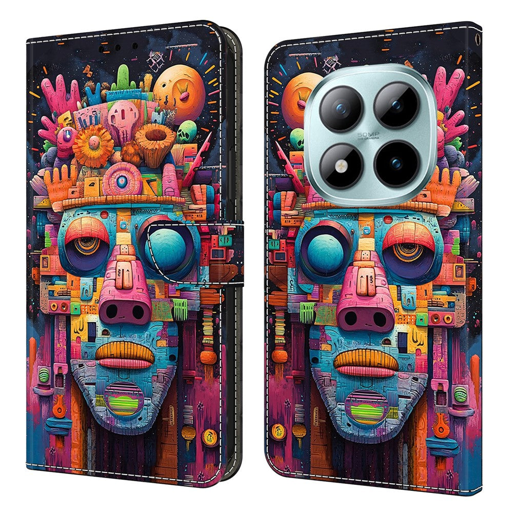 Wallet Case For Xiaomi Poco M8 5G / Redmi Note 15 5G (Global) / 15 4G (Global) Foldable Stand Pattern Printing PU Leather Flip Phone Cover - Graffiti Portrait