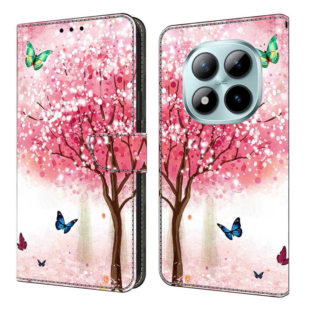 Wallet Case For Xiaomi Poco M8 5G / Redmi Note 15 5G (Global) / 15 4G (Global) Foldable Stand Pattern Printing PU Leather Flip Phone Cover - Cherry Blossom Butterfly