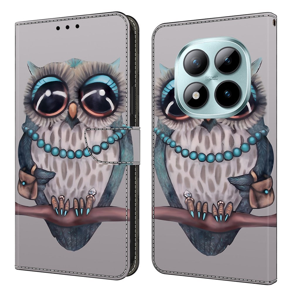 Wallet Case For Xiaomi Poco M8 5G / Redmi Note 15 5G (Global) / 15 4G (Global) Foldable Stand Pattern Printing PU Leather Flip Phone Cover - Necklace Owl