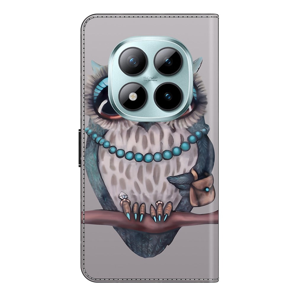 Wallet Case For Xiaomi Poco M8 5G / Redmi Note 15 5G (Global) / 15 4G (Global) Foldable Stand Pattern Printing PU Leather Flip Phone Cover - Necklace Owl