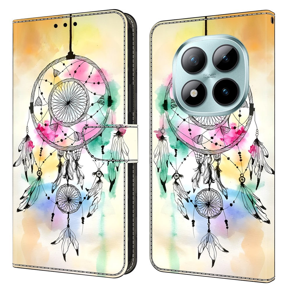 Wallet Case For Xiaomi Poco M8 5G / Redmi Note 15 5G (Global) / 15 4G (Global) Foldable Stand Pattern Printing PU Leather Flip Phone Cover - Ink Feather Dreamcatcher