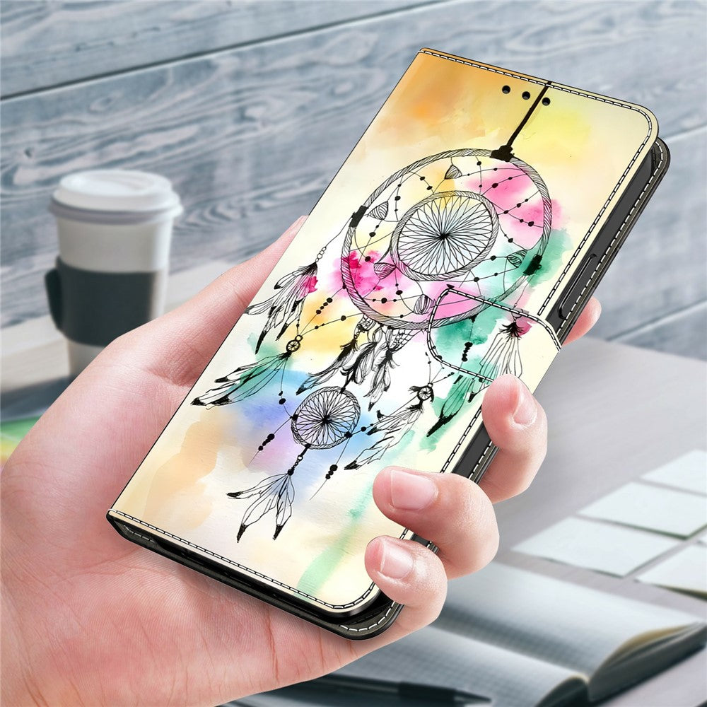 Wallet Case For Xiaomi Poco M8 5G / Redmi Note 15 5G (Global) / 15 4G (Global) Foldable Stand Pattern Printing PU Leather Flip Phone Cover - Ink Feather Dreamcatcher