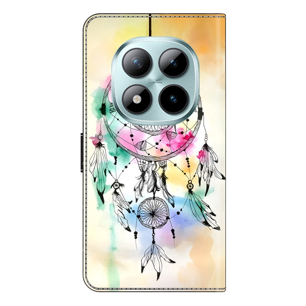 Wallet Case For Xiaomi Poco M8 5G / Redmi Note 15 5G (Global) / 15 4G (Global) Foldable Stand Pattern Printing PU Leather Flip Phone Cover - Ink Feather Dreamcatcher