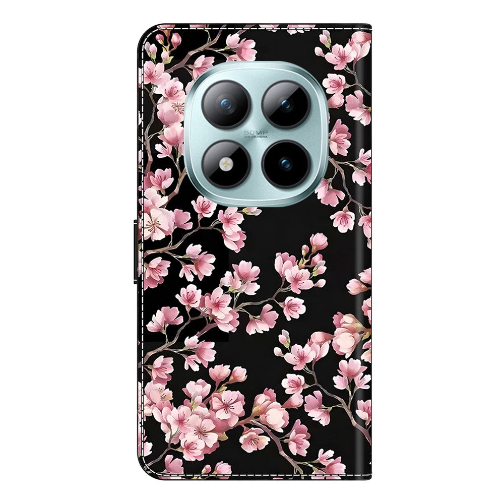 Wallet Case For Xiaomi Poco M8 5G / Redmi Note 15 5G (Global) / 15 4G (Global) Foldable Stand Pattern Printing PU Leather Flip Phone Cover - Peach Blossom