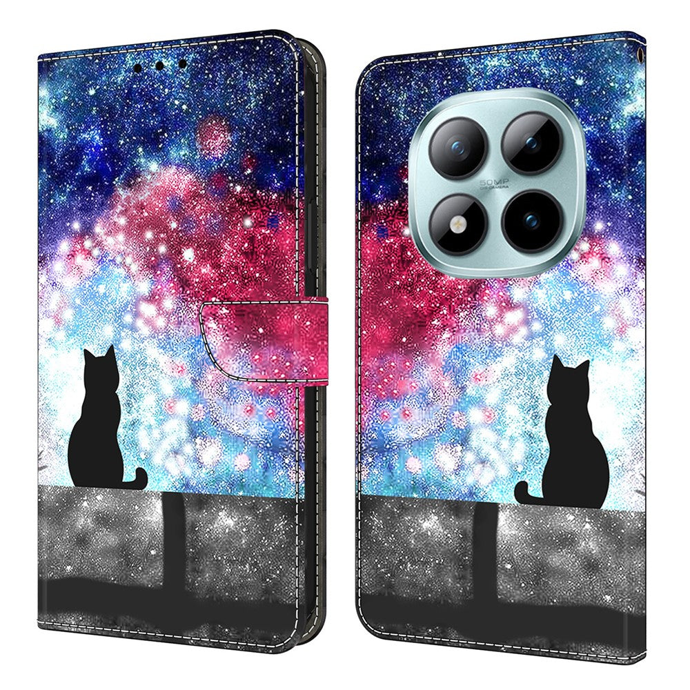 Wallet Case For Xiaomi Poco M8 5G / Redmi Note 15 5G (Global) / 15 4G (Global) Foldable Stand Pattern Printing PU Leather Flip Phone Cover - Starry Sky Cat