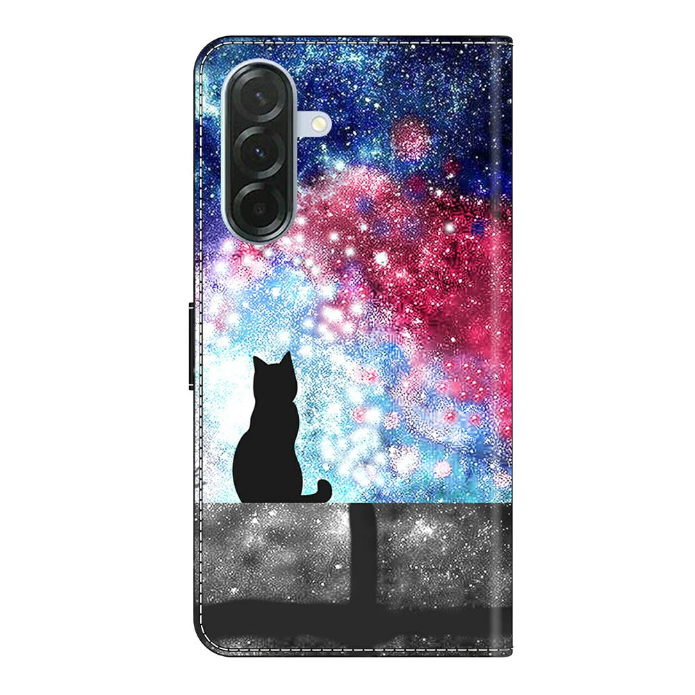 Wallet Case For Xiaomi Poco M8 5G / Redmi Note 15 5G (Global) / 15 4G (Global) Foldable Stand Pattern Printing PU Leather Flip Phone Cover - Starry Sky Cat
