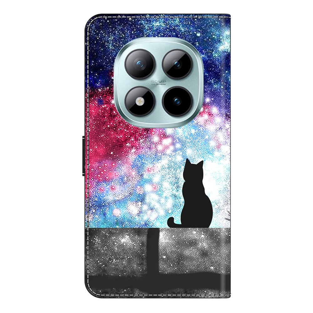 Wallet Case For Xiaomi Poco M8 5G / Redmi Note 15 5G (Global) / 15 4G (Global) Foldable Stand Pattern Printing PU Leather Flip Phone Cover - Starry Sky Cat