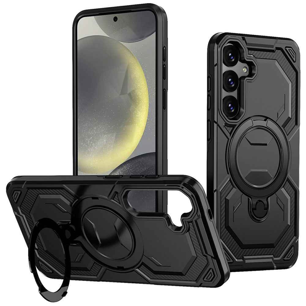 For Samsung Galaxy A57 5G Magnetic Case Ring Kickstand PC + TPU Hybrid Phone Cover - Black