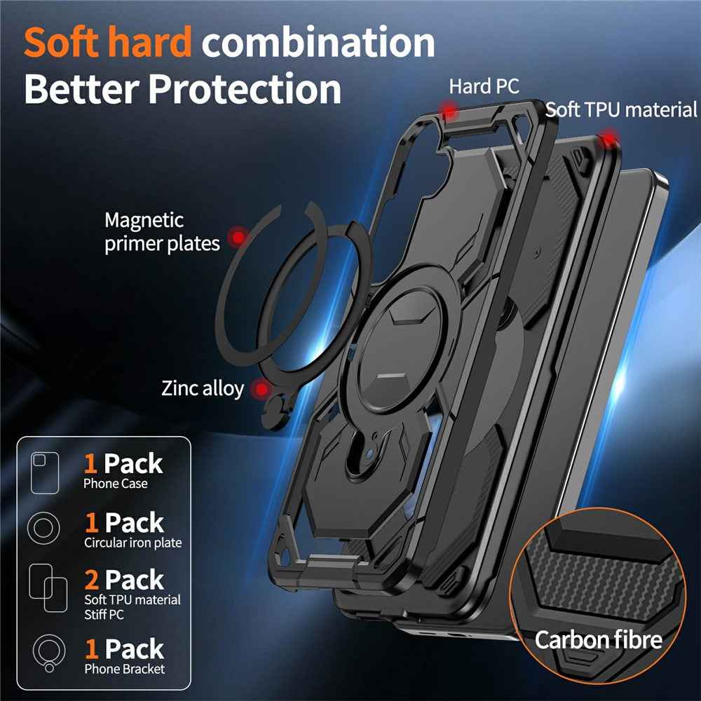 For Samsung Galaxy A57 5G Magnetic Case Ring Kickstand PC + TPU Hybrid Phone Cover - Black