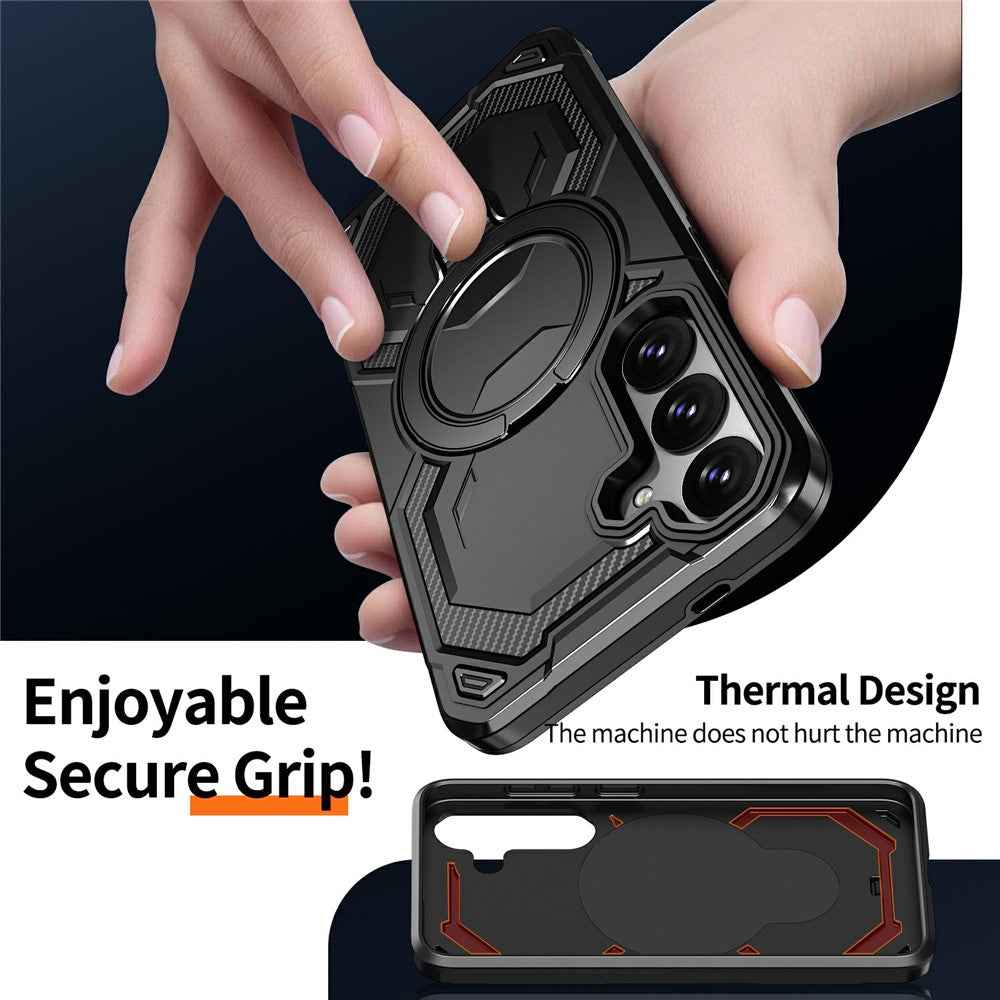 For Samsung Galaxy A57 5G Magnetic Case Ring Kickstand PC + TPU Hybrid Phone Cover - Black