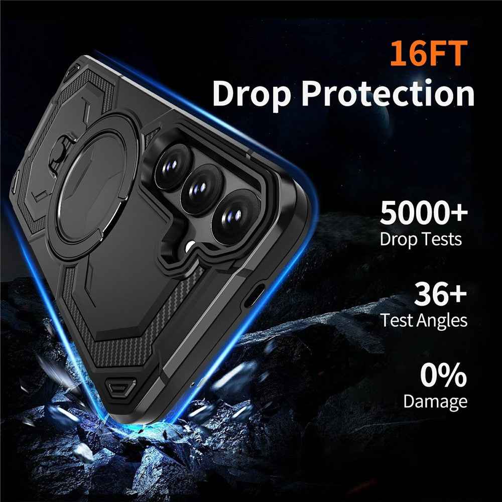 For Samsung Galaxy A57 5G Magnetic Case Ring Kickstand PC + TPU Hybrid Phone Cover - Black