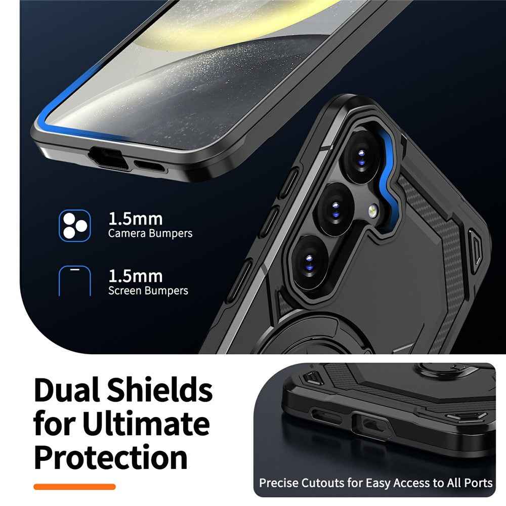 For Samsung Galaxy A57 5G Magnetic Case Ring Kickstand PC + TPU Hybrid Phone Cover - Black