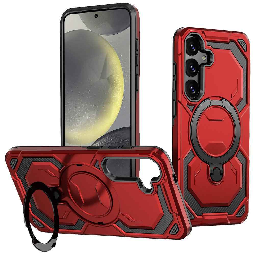 For Samsung Galaxy A57 5G Magnetic Case Ring Kickstand PC + TPU Hybrid Phone Cover - Red