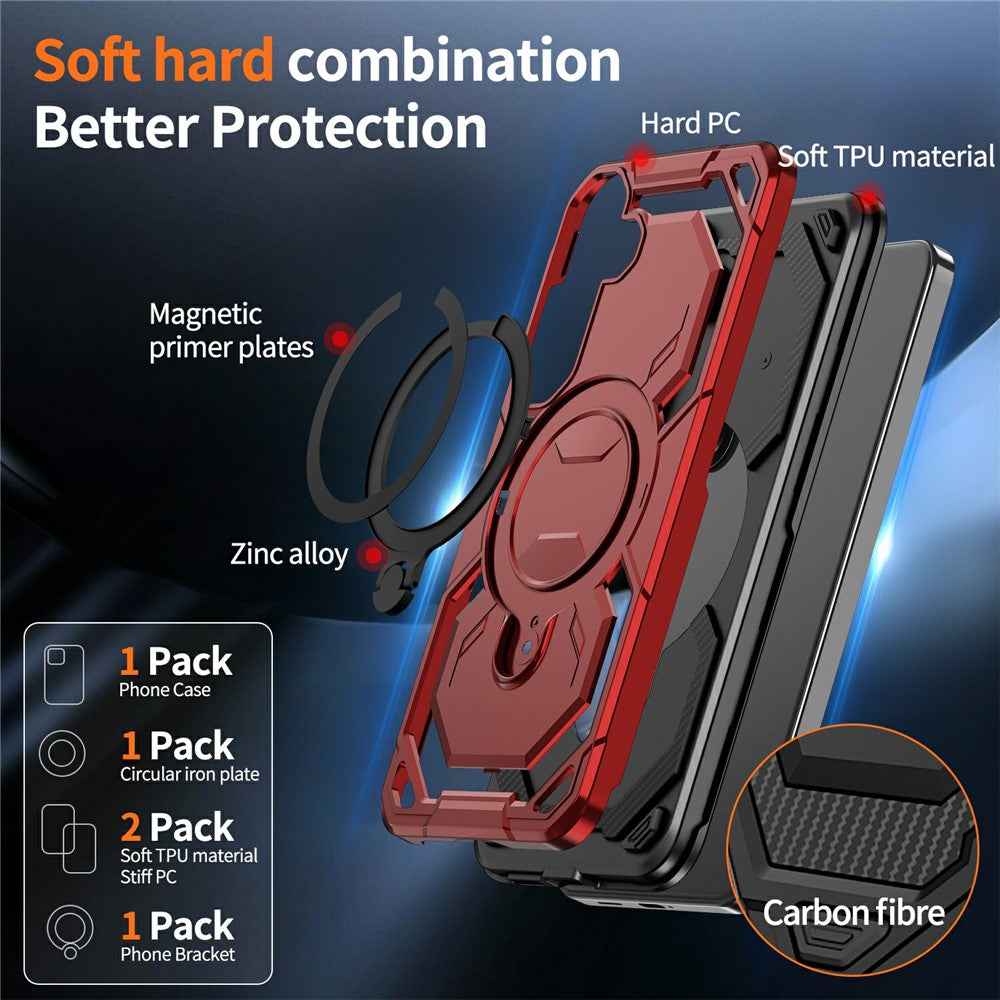For Samsung Galaxy A57 5G Magnetic Case Ring Kickstand PC + TPU Hybrid Phone Cover - Red