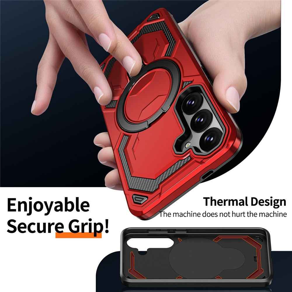 For Samsung Galaxy A57 5G Magnetic Case Ring Kickstand PC + TPU Hybrid Phone Cover - Red