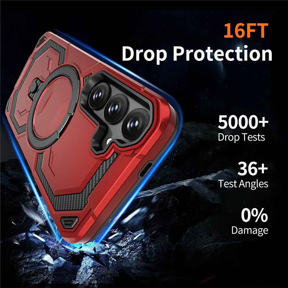 For Samsung Galaxy A57 5G Magnetic Case Ring Kickstand PC + TPU Hybrid Phone Cover - Red