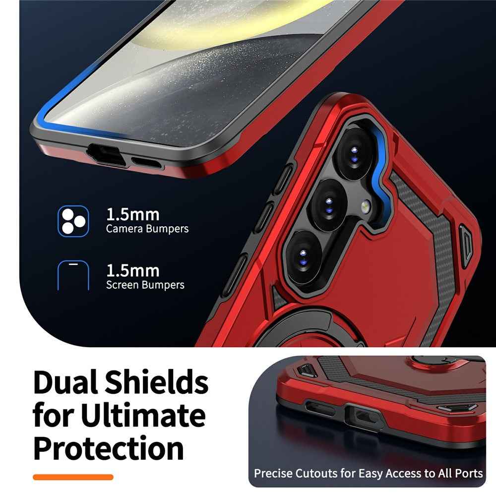 For Samsung Galaxy A57 5G Magnetic Case Ring Kickstand PC + TPU Hybrid Phone Cover - Red