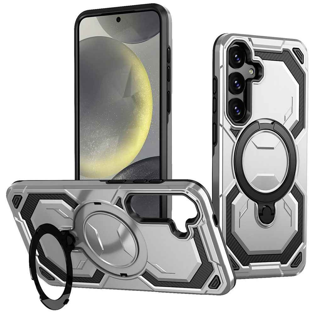 For Samsung Galaxy A57 5G Magnetic Case Ring Kickstand PC + TPU Hybrid Phone Cover - Grey
