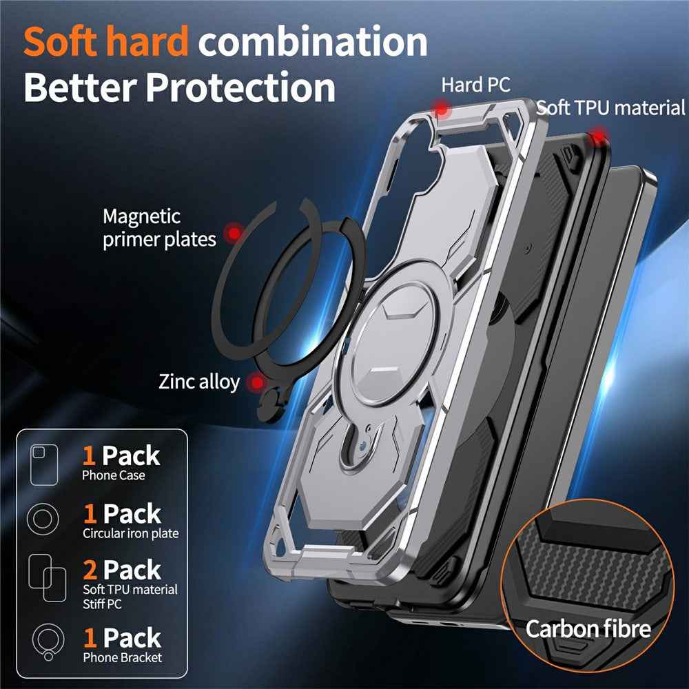 For Samsung Galaxy A57 5G Magnetic Case Ring Kickstand PC + TPU Hybrid Phone Cover - Grey