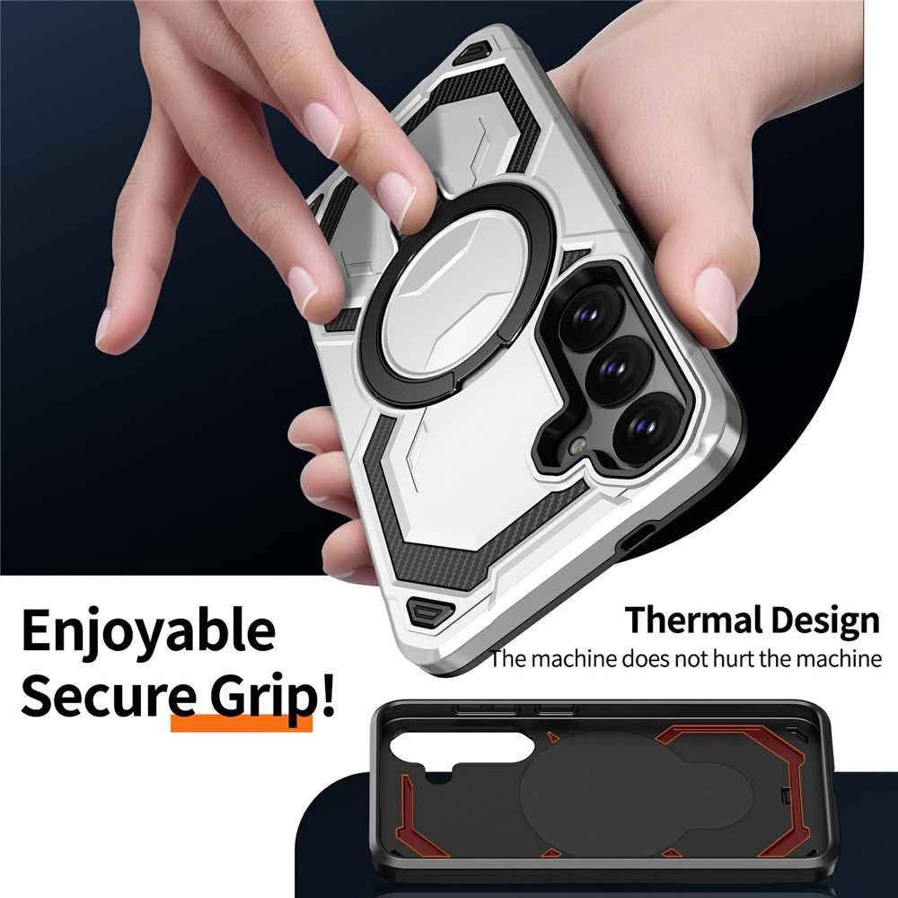For Samsung Galaxy A57 5G Magnetic Case Ring Kickstand PC + TPU Hybrid Phone Cover - Grey