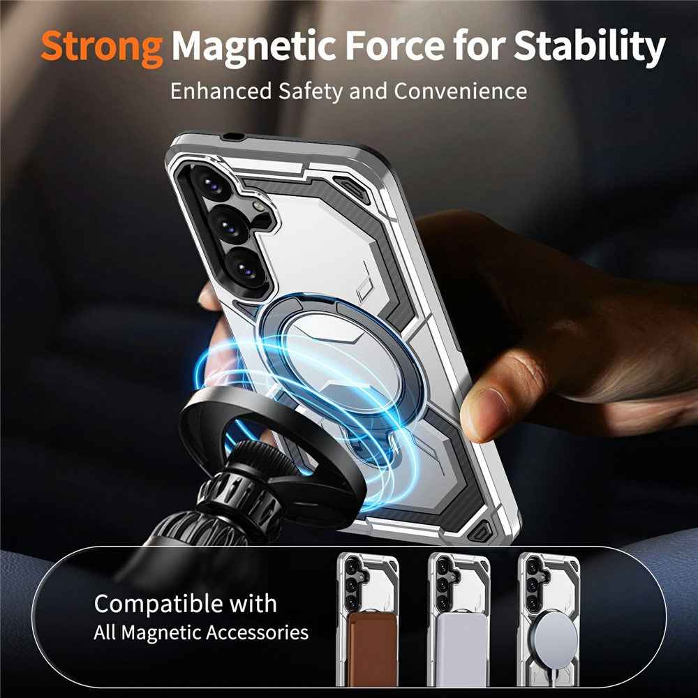 For Samsung Galaxy A57 5G Magnetic Case Ring Kickstand PC + TPU Hybrid Phone Cover - Grey