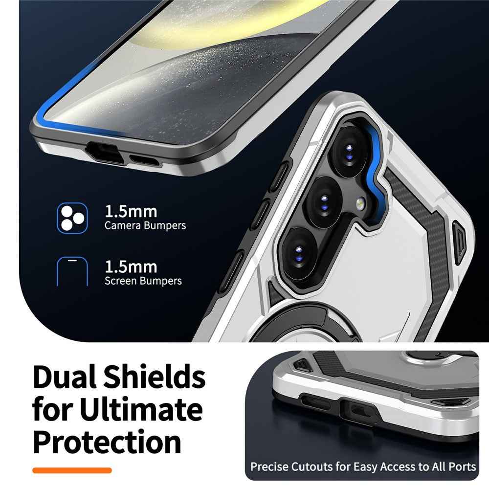 For Samsung Galaxy A57 5G Magnetic Case Ring Kickstand PC + TPU Hybrid Phone Cover - Grey