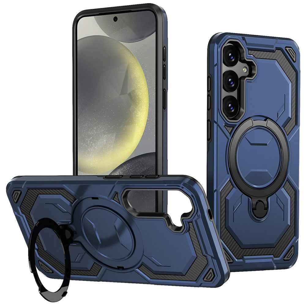 For Samsung Galaxy A57 5G Magnetic Case Ring Kickstand PC + TPU Hybrid Phone Cover - Blue
