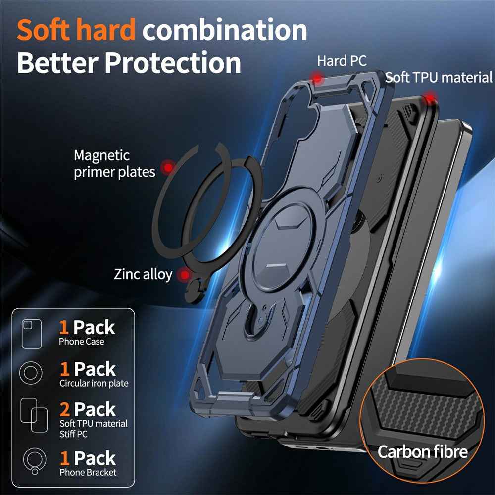 For Samsung Galaxy A57 5G Magnetic Case Ring Kickstand PC + TPU Hybrid Phone Cover - Blue