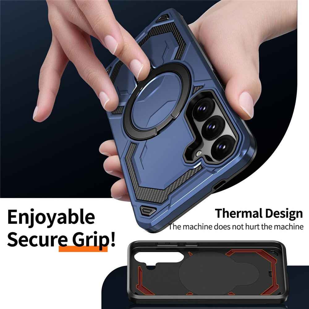 For Samsung Galaxy A57 5G Magnetic Case Ring Kickstand PC + TPU Hybrid Phone Cover - Blue