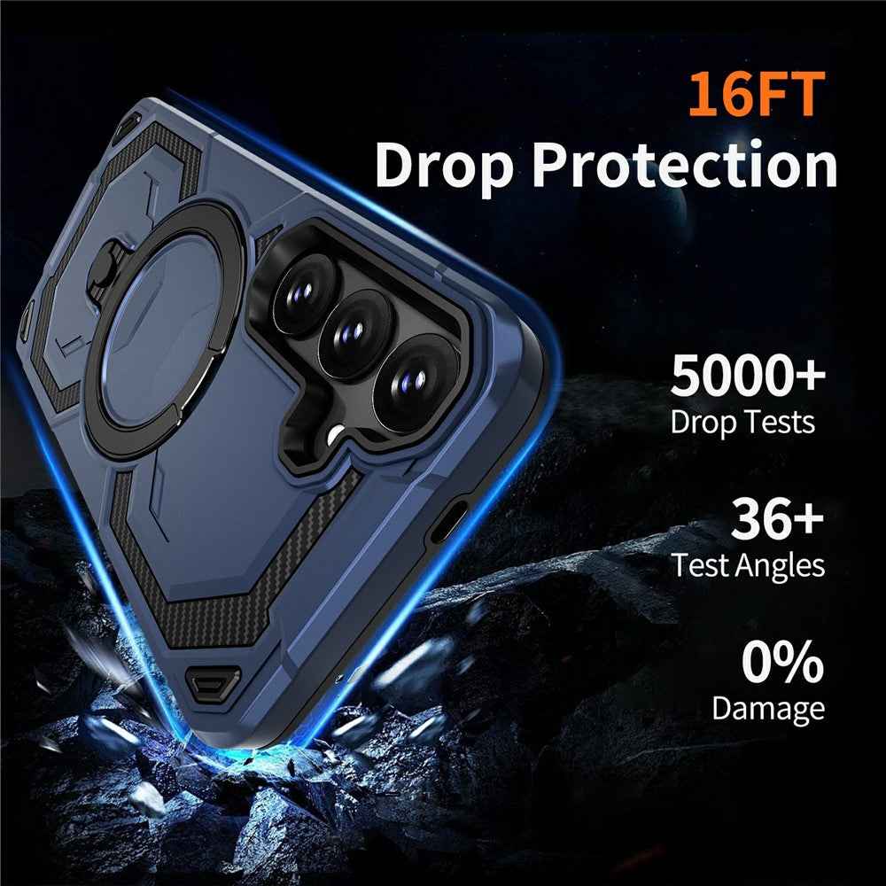 For Samsung Galaxy A57 5G Magnetic Case Ring Kickstand PC + TPU Hybrid Phone Cover - Blue