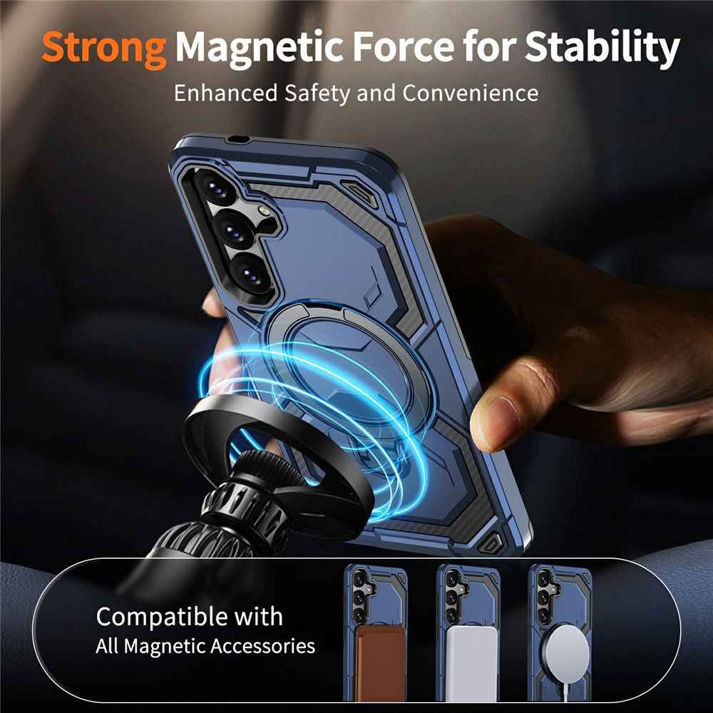 For Samsung Galaxy A57 5G Magnetic Case Ring Kickstand PC + TPU Hybrid Phone Cover - Blue