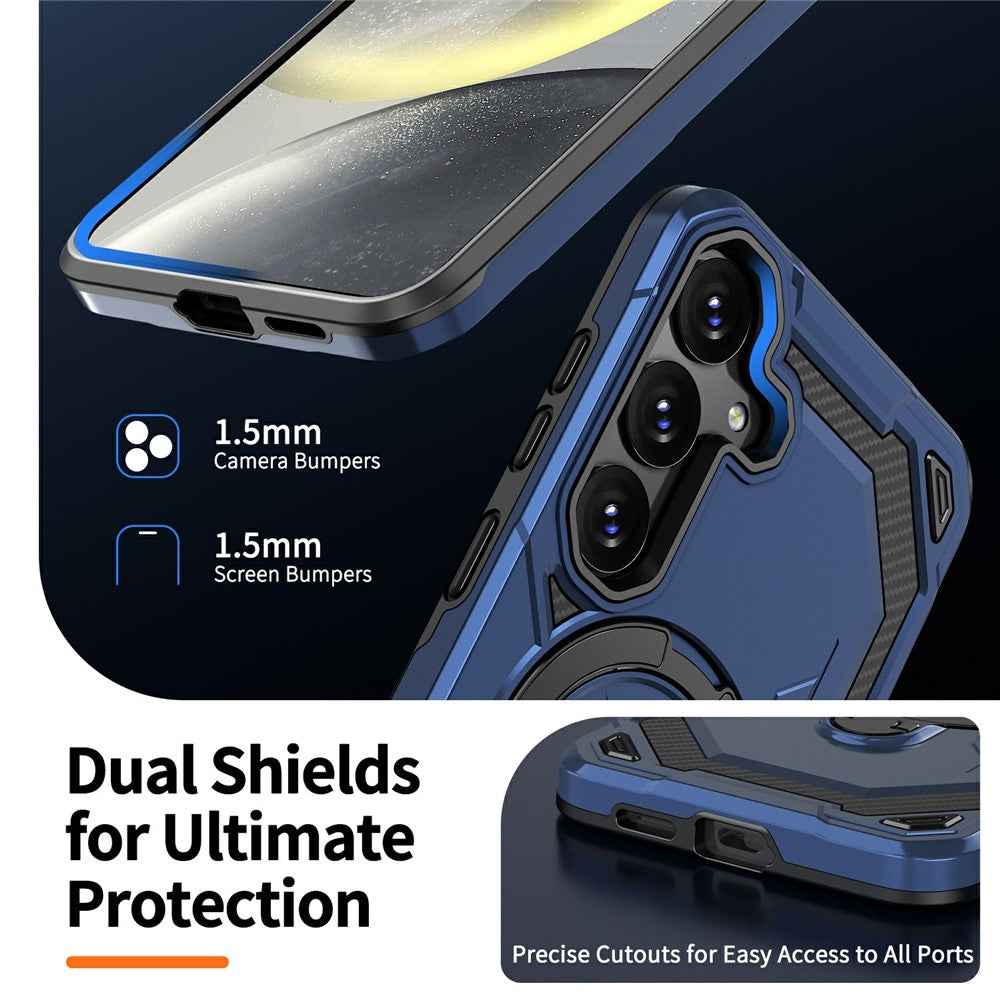 For Samsung Galaxy A57 5G Magnetic Case Ring Kickstand PC + TPU Hybrid Phone Cover - Blue