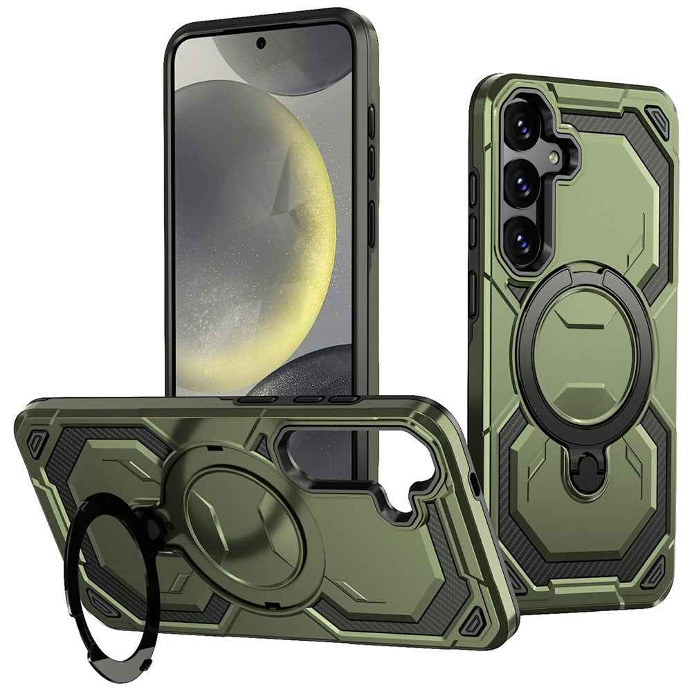 For Samsung Galaxy A57 5G Magnetic Case Ring Kickstand PC + TPU Hybrid Phone Cover - Green