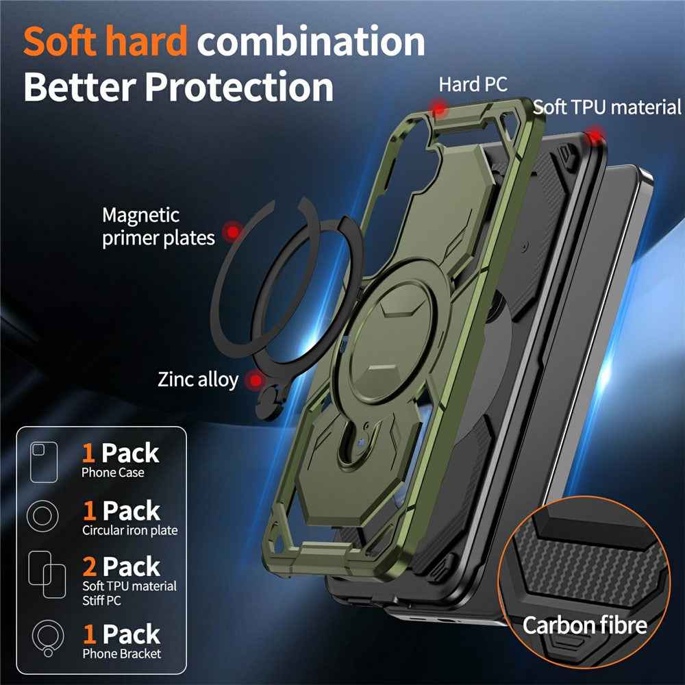 For Samsung Galaxy A57 5G Magnetic Case Ring Kickstand PC + TPU Hybrid Phone Cover - Green