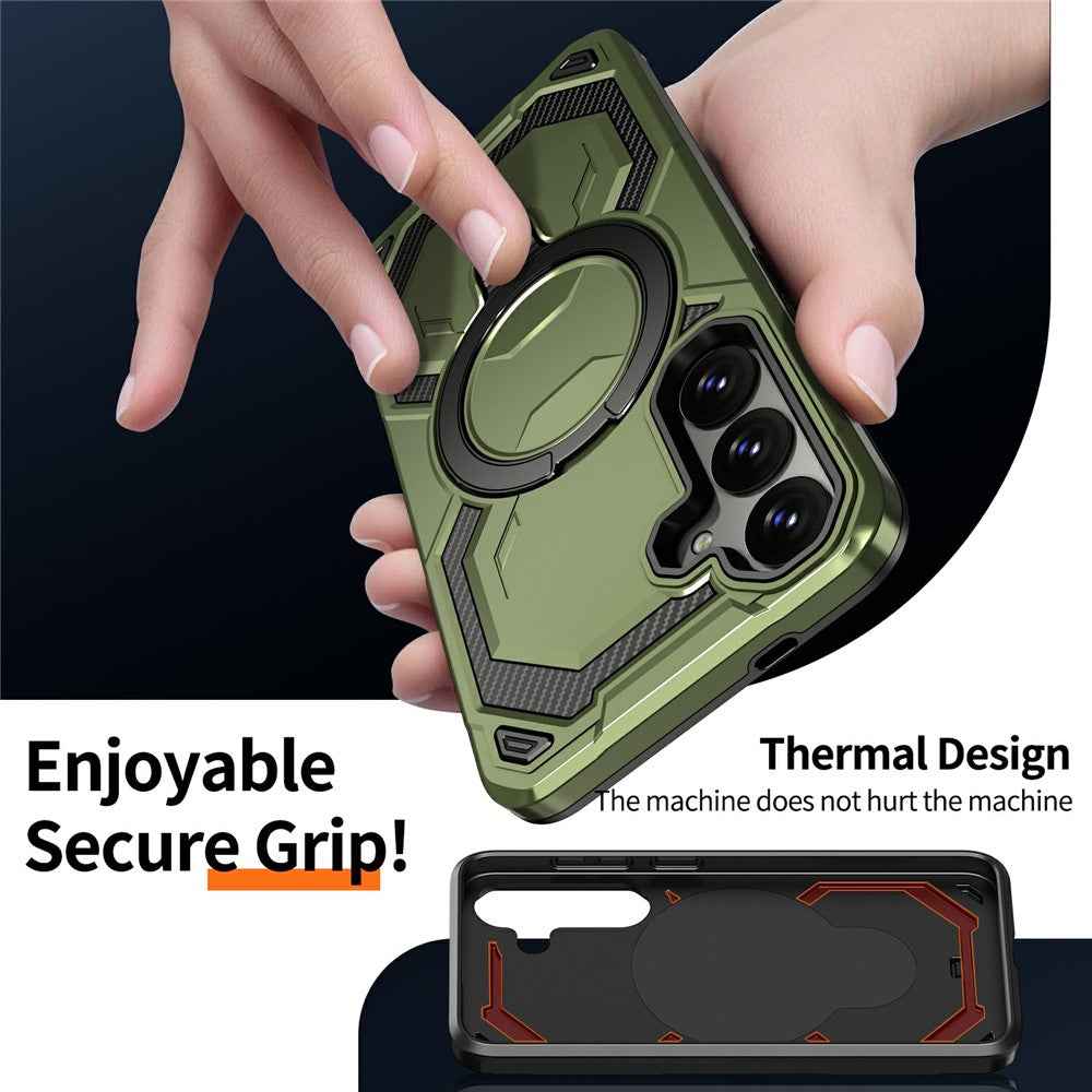 For Samsung Galaxy A57 5G Magnetic Case Ring Kickstand PC + TPU Hybrid Phone Cover - Green
