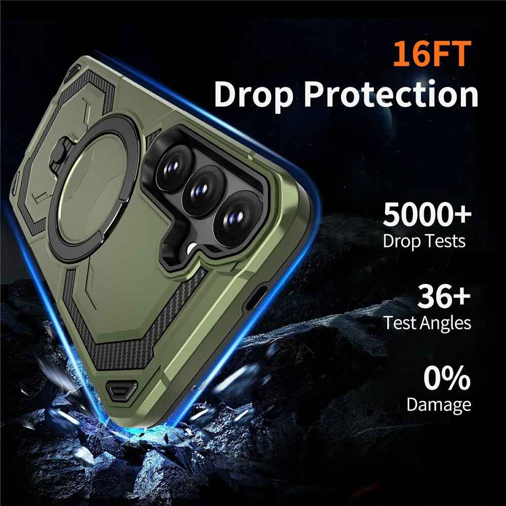 For Samsung Galaxy A57 5G Magnetic Case Ring Kickstand PC + TPU Hybrid Phone Cover - Green