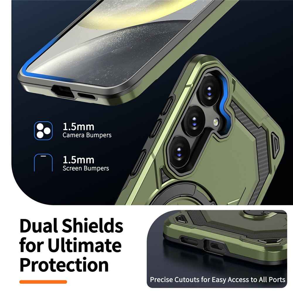 For Samsung Galaxy A57 5G Magnetic Case Ring Kickstand PC + TPU Hybrid Phone Cover - Green