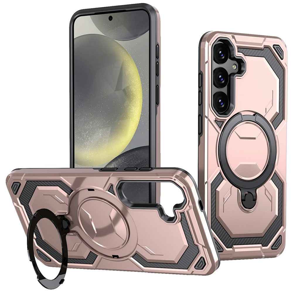 For Samsung Galaxy A57 5G Magnetic Case Ring Kickstand PC + TPU Hybrid Phone Cover - Rose Gold
