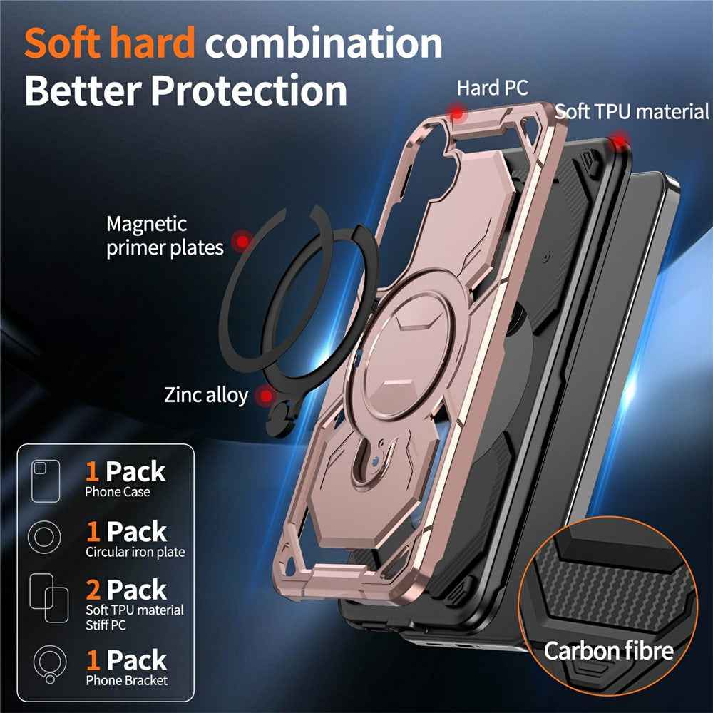 For Samsung Galaxy A57 5G Magnetic Case Ring Kickstand PC + TPU Hybrid Phone Cover - Rose Gold