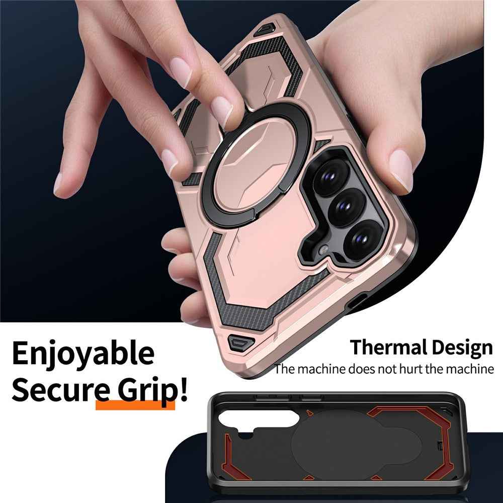 For Samsung Galaxy A57 5G Magnetic Case Ring Kickstand PC + TPU Hybrid Phone Cover - Rose Gold