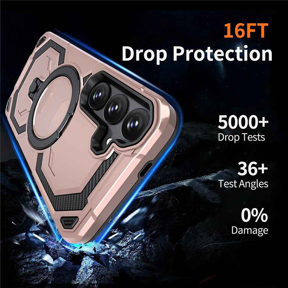 For Samsung Galaxy A57 5G Magnetic Case Ring Kickstand PC + TPU Hybrid Phone Cover - Rose Gold