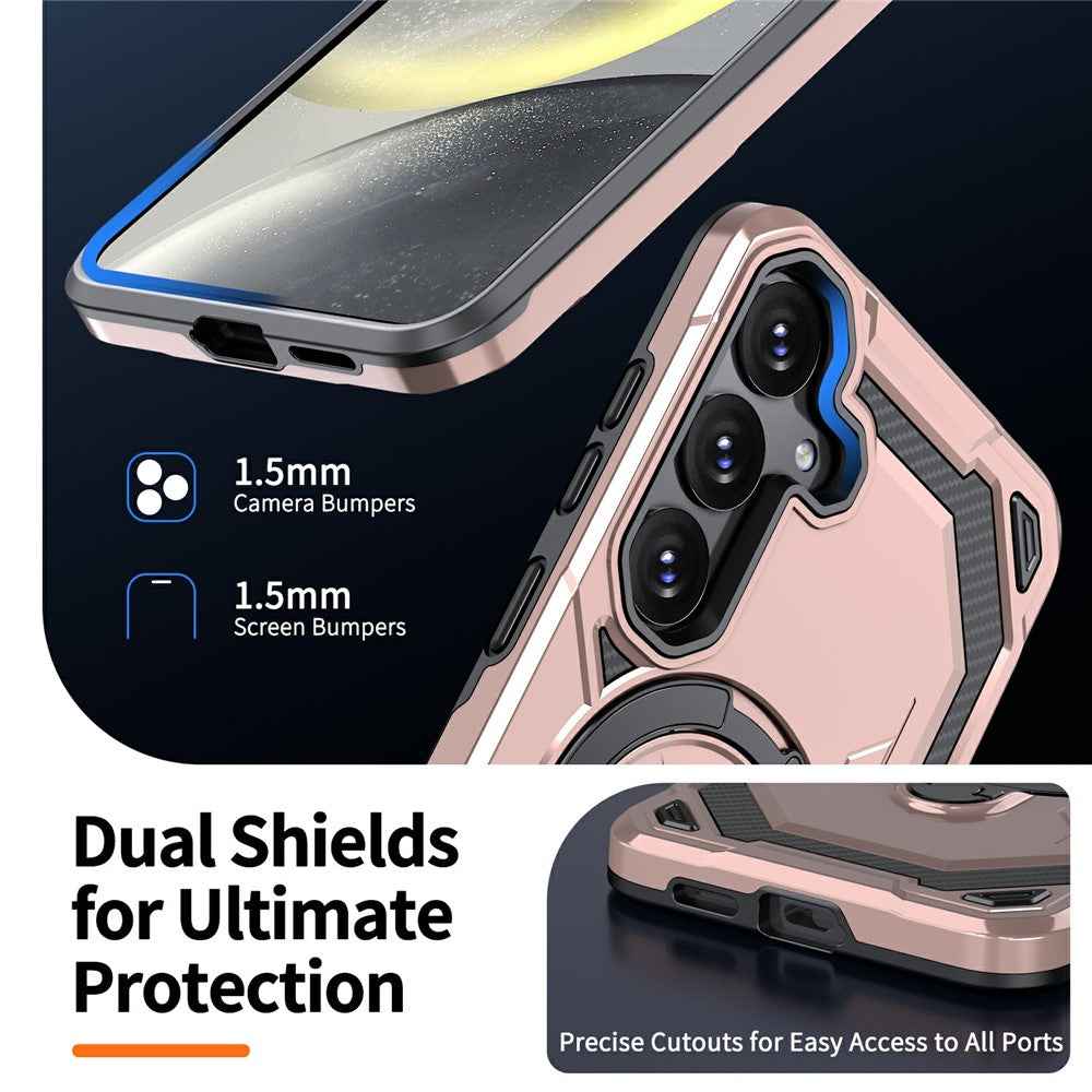 For Samsung Galaxy A57 5G Magnetic Case Ring Kickstand PC + TPU Hybrid Phone Cover - Rose Gold