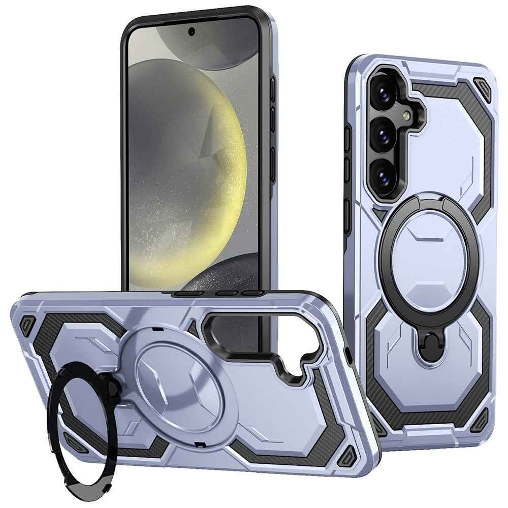 For Samsung Galaxy A57 5G Magnetic Case Ring Kickstand PC + TPU Hybrid Phone Cover - Baby Blue