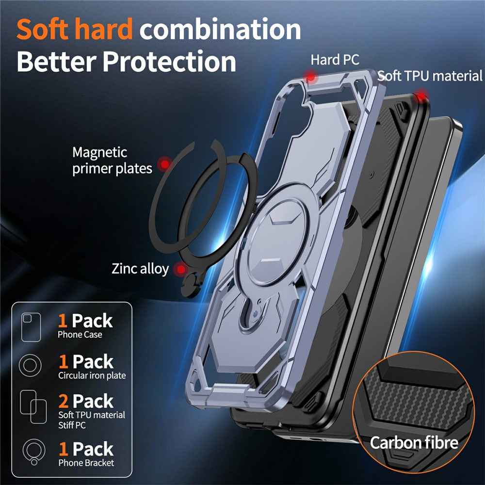 For Samsung Galaxy A57 5G Magnetic Case Ring Kickstand PC + TPU Hybrid Phone Cover - Baby Blue